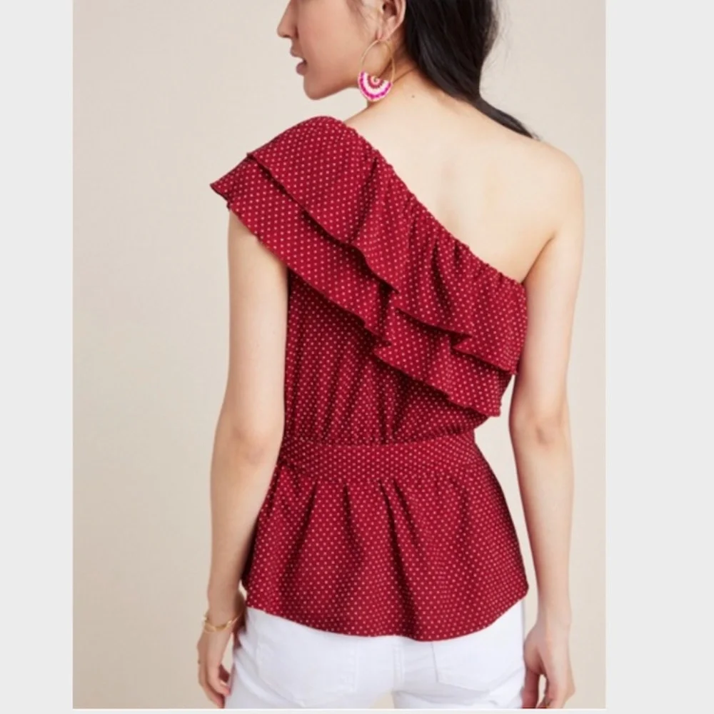 ANTHROPOLOGIE One Shoulder Tie-Waist Peplum Top - Picture 2 of 8
